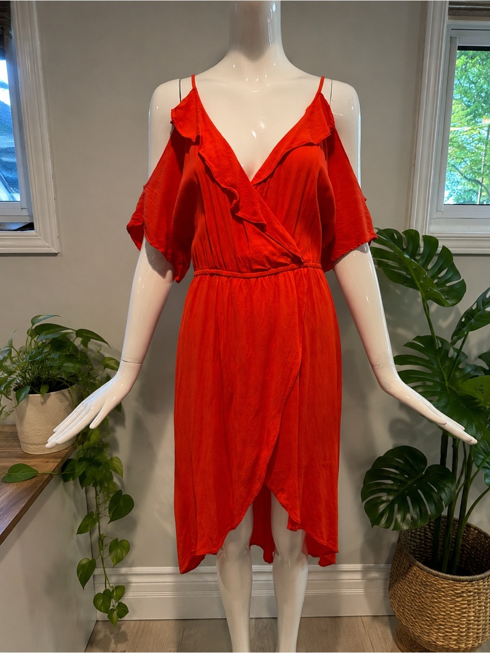 ASTR The Label Cold Shoulder High Low Dress Coral Orange Size M